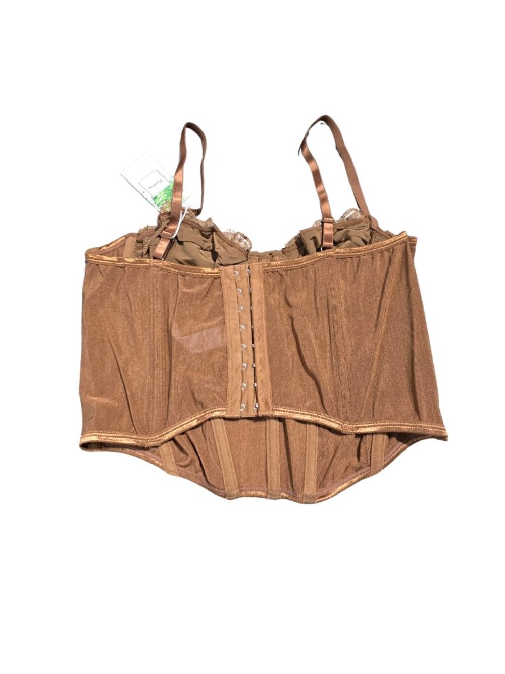 NWT | Chocolate Brown Floral Lace Boned Corset Bustier Top Hook-and-Eye | XL - Picture 2 of 5